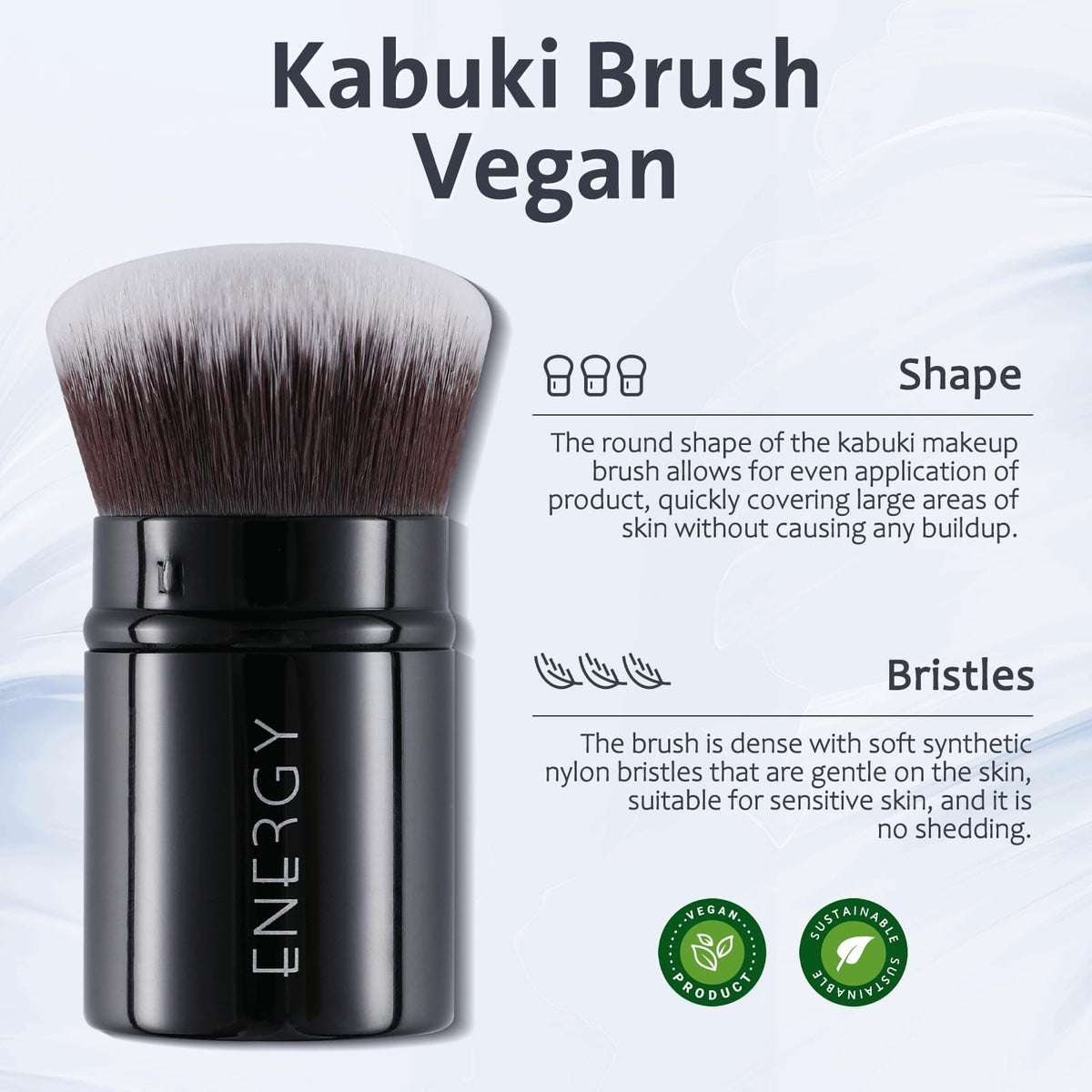 ENERGY kabuki brush bristle close-up dense synthetic fibers for smooth blending