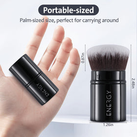 ENERGY kabuki brush with handle retracted protecting bristles and preventing powder mess