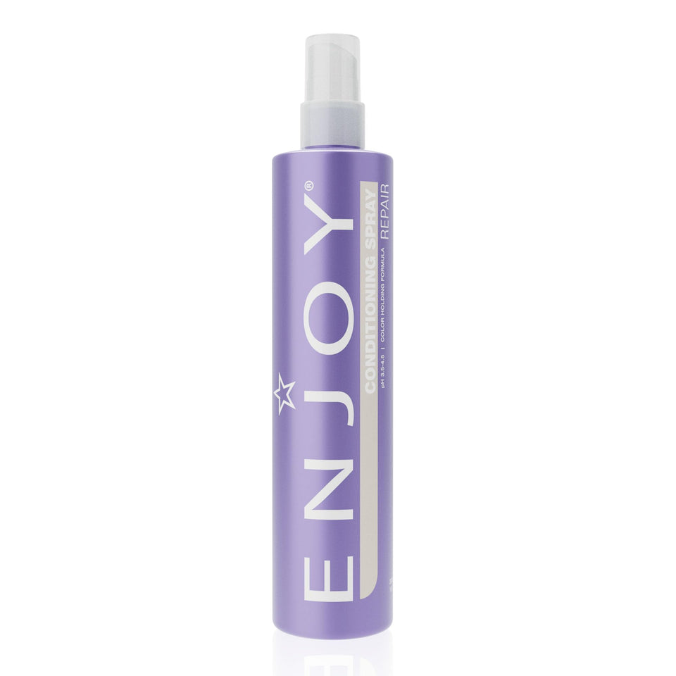 Enjoy conditioning spray front bottle shows label and size, clear benefit of easy styling