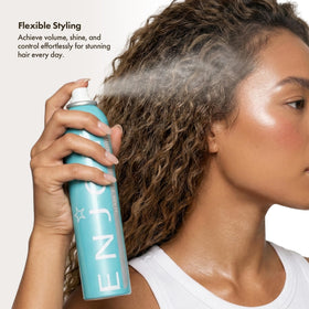 Enjoy spray mist close-up showing fine texture for even hold and lightweight finish