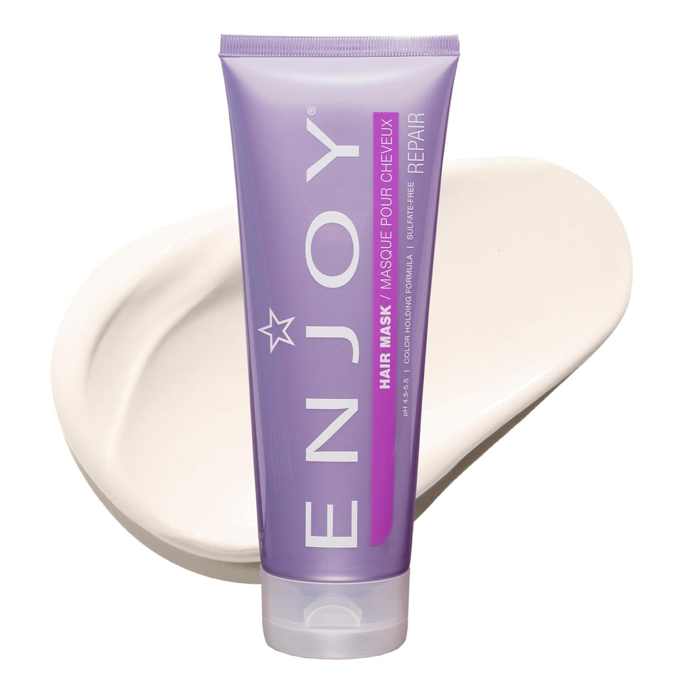 Enjoy hair mask front jar showing product packaging and benefits