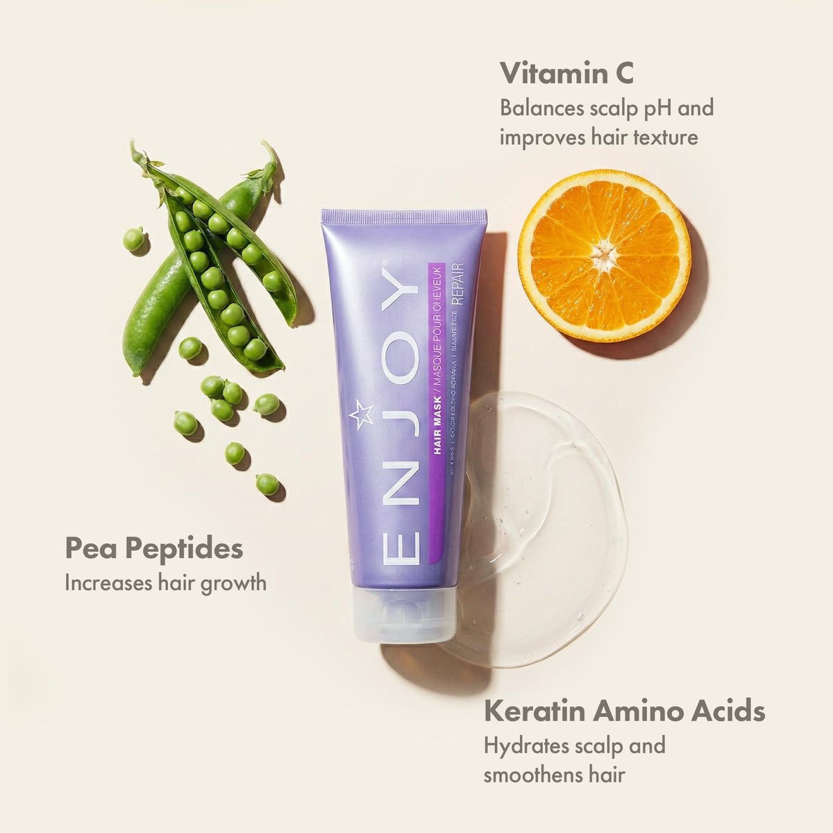 Enjoy hair mask keratin and pea protein ingredients highlighting repair