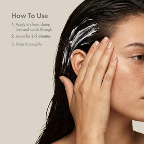 Enjoy hair mask label closeup showing directions and color-safe claim