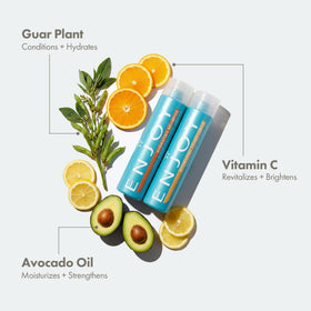 Enjoy shampoo pouring texture demonstrating lightweight moisturizing benefit