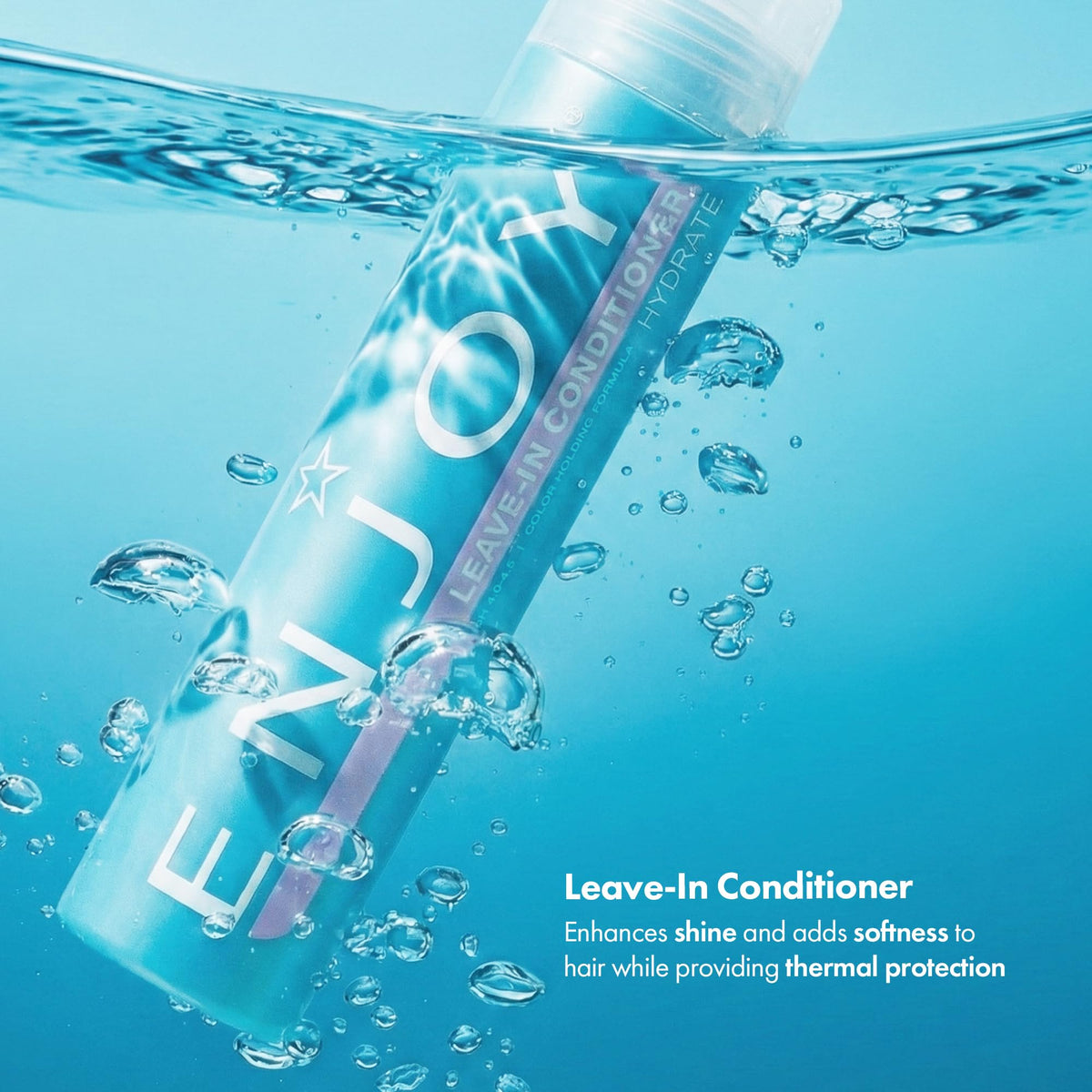 Enjoy leave-in conditioner pump and cap detail highlighting easy dispensing