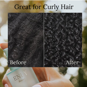 enly beauty application on curly hair demonstrating defined, frizz-controlled curls
