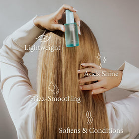 enly beauty application on straight hair showing smooth, glossy lengths