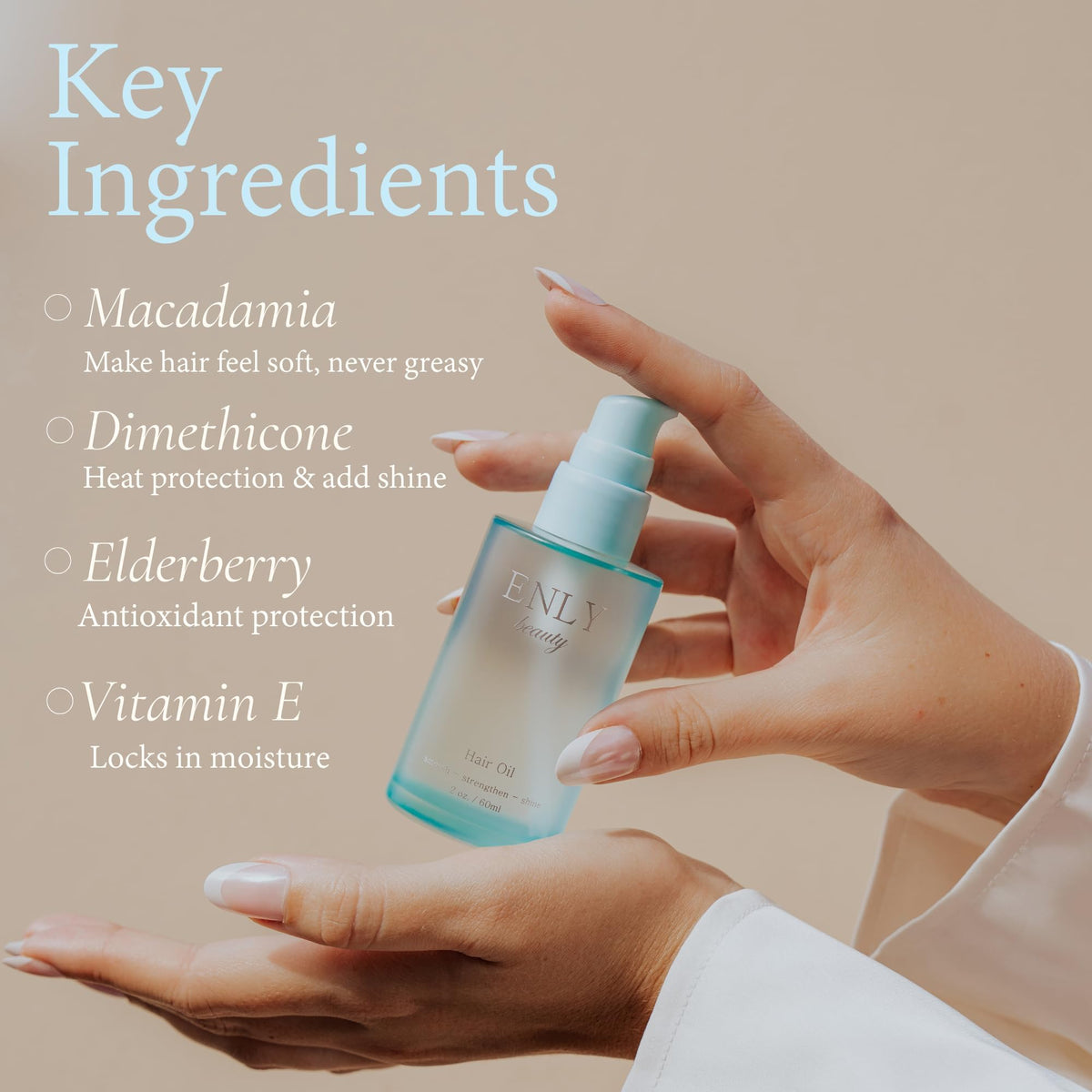 enly beauty bottle beside styling tools showing easy integration into routines