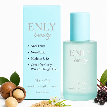 enly beauty front bottle shot showing sleek packaging and anti-frizz benefits