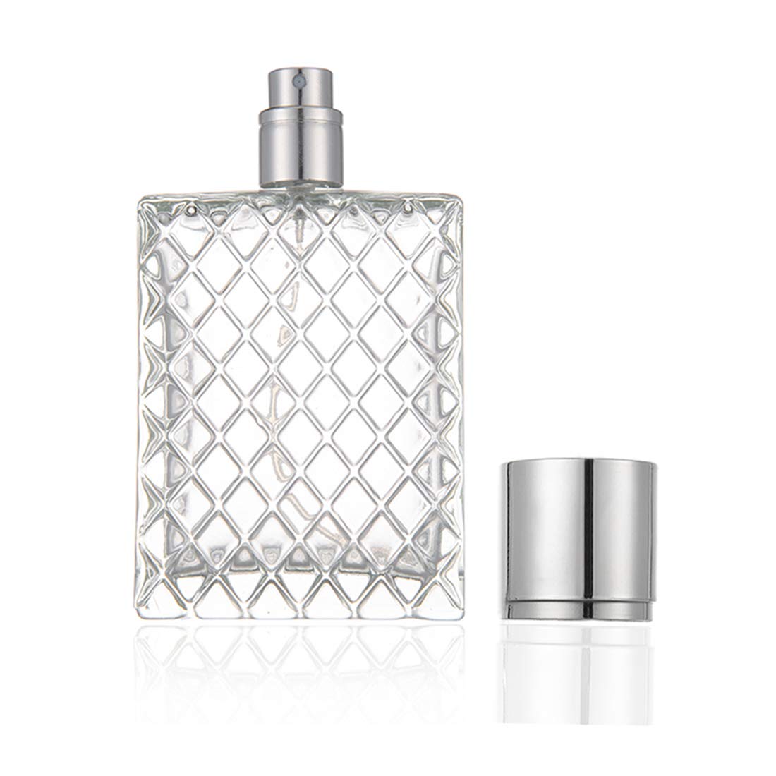 Enslz front view clear glass bottle showing elegant square design and capacity