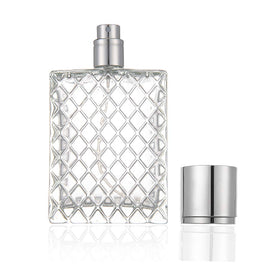 Enslz front view clear glass bottle showing elegant square design and capacity