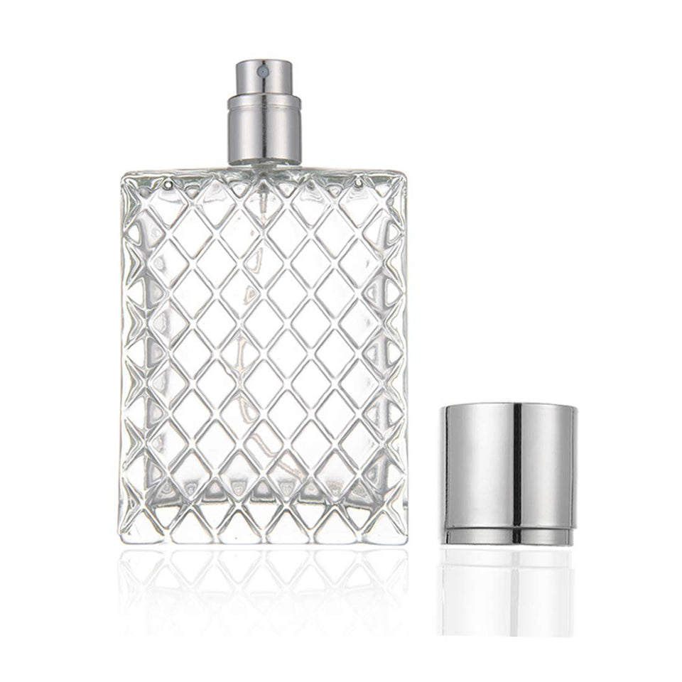 Enslz front view clear glass bottle showing elegant square design and capacity
