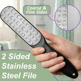 EntreFeet double-sided stainless-steel file detail for efficient callus removal