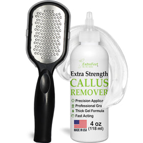 EntreFeet front packaging showing gel bottle and stainless foot file for easy pedicure