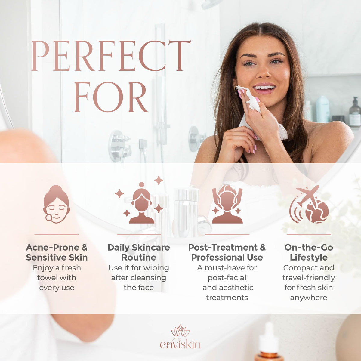 enviskin towel beside hand to show scale and thorough face coverage