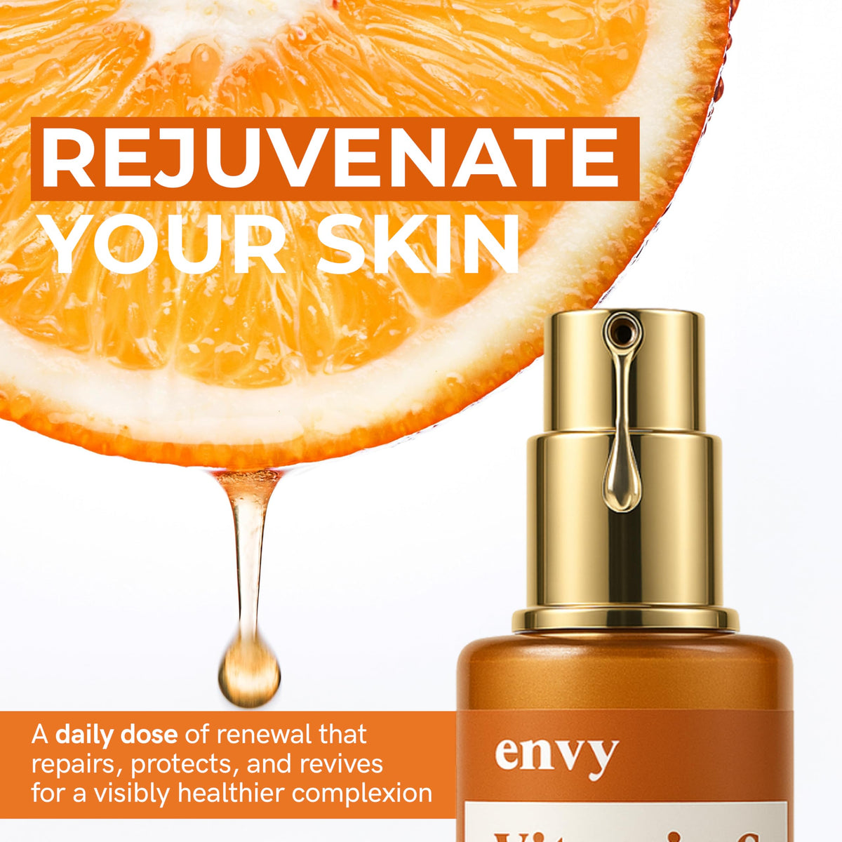 Envy serum dropper dispensing texture, highlights hydrating smoothness