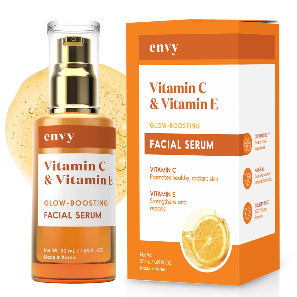 Envy front packaging showing bottle and box, conveys clean brightening