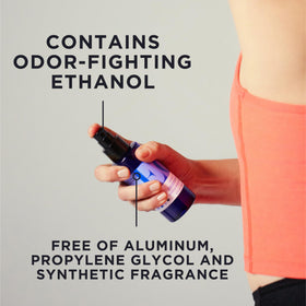 EO deodorant spray closeup nozzle highlighting easy application and quick dry benefit