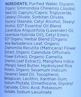 EO close-up label with French Lavender branding and clear ingredient visibility benefit