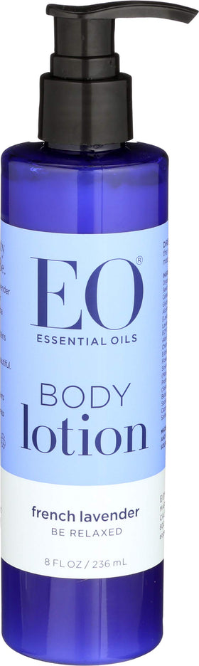 EO bottle front packaging showing French Lavender and lightweight lotion benefit