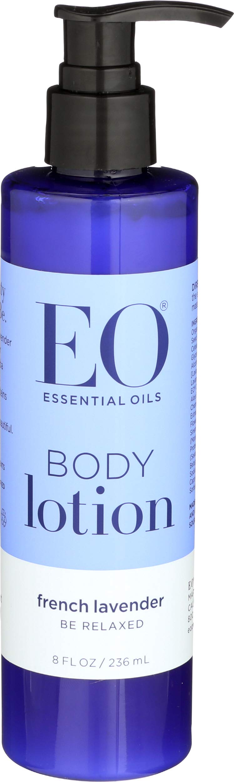 EO bottle front packaging showing French Lavender and lightweight lotion benefit