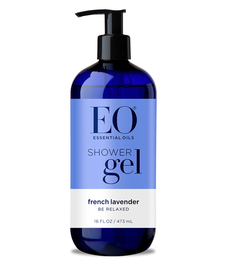 EO bottle front packaging showing calming lavender scent and clear branding