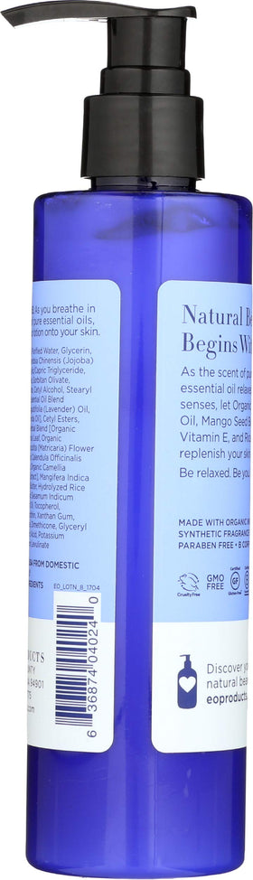 EO lotion dispensed on pump to show smooth texture and fast absorption benefit