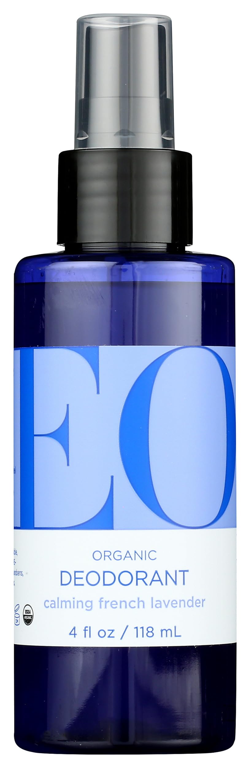 EO lavender deodorant front packaging showing bottle and calming scent