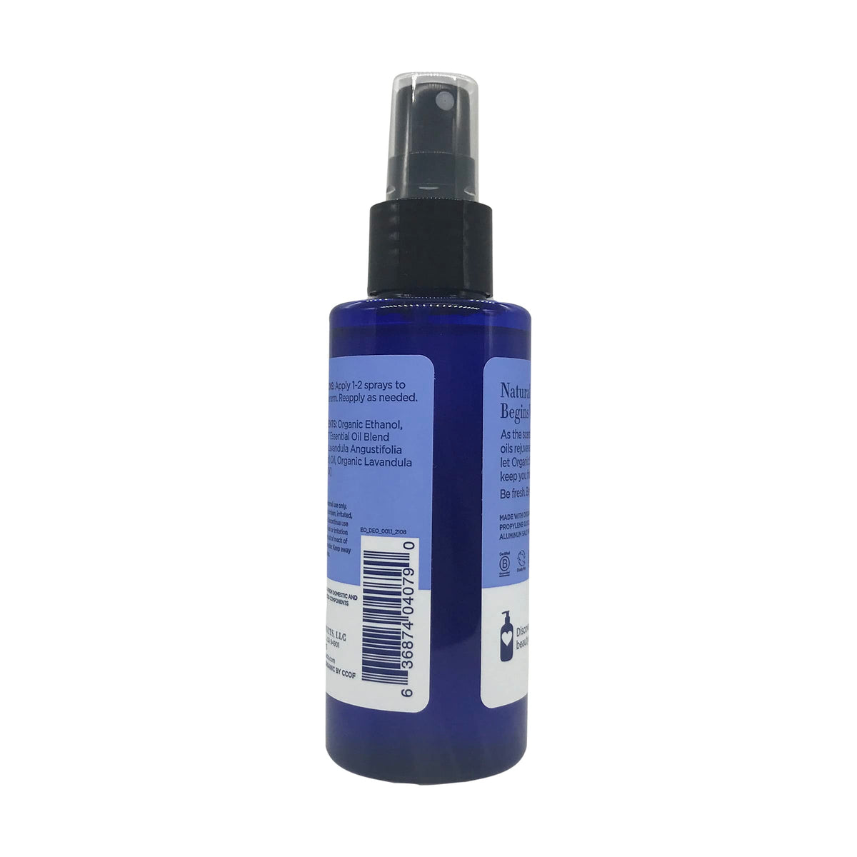 EO lavender deodorant pump close-up demonstrating easy spray action