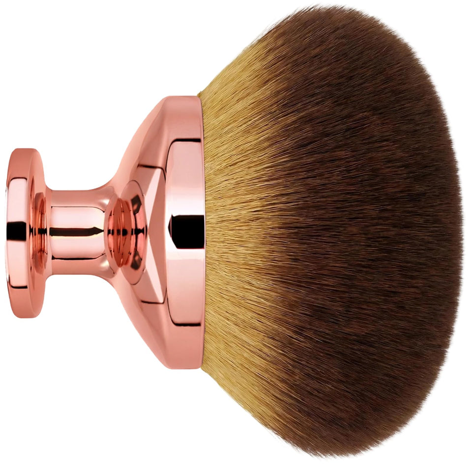 EOICCEOH front view of brush showing full pink rose-gold design and quick application benefit