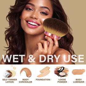 EOICCEOH brush applying self-tanner to leg for even coverage and faster results
