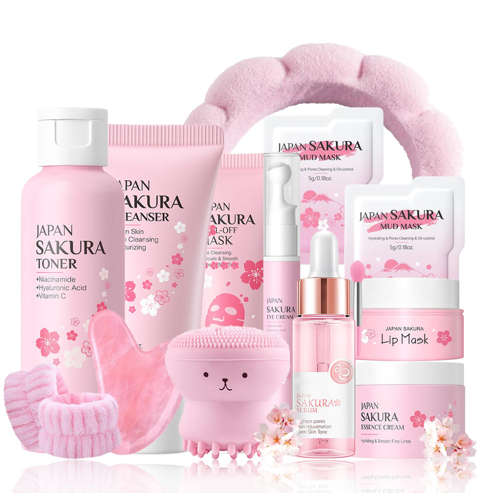 EONFAVE front packaging of sakura skincare set showing complete gift box and artwork