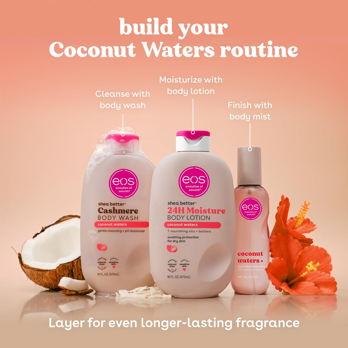 eos foam on pouf in shower demonstrating soft, cleansing lather