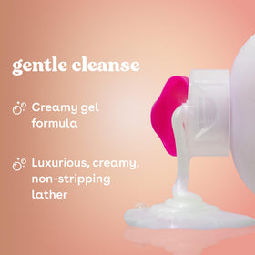 eos pump and label close-up highlighting ingredients and gentle formula