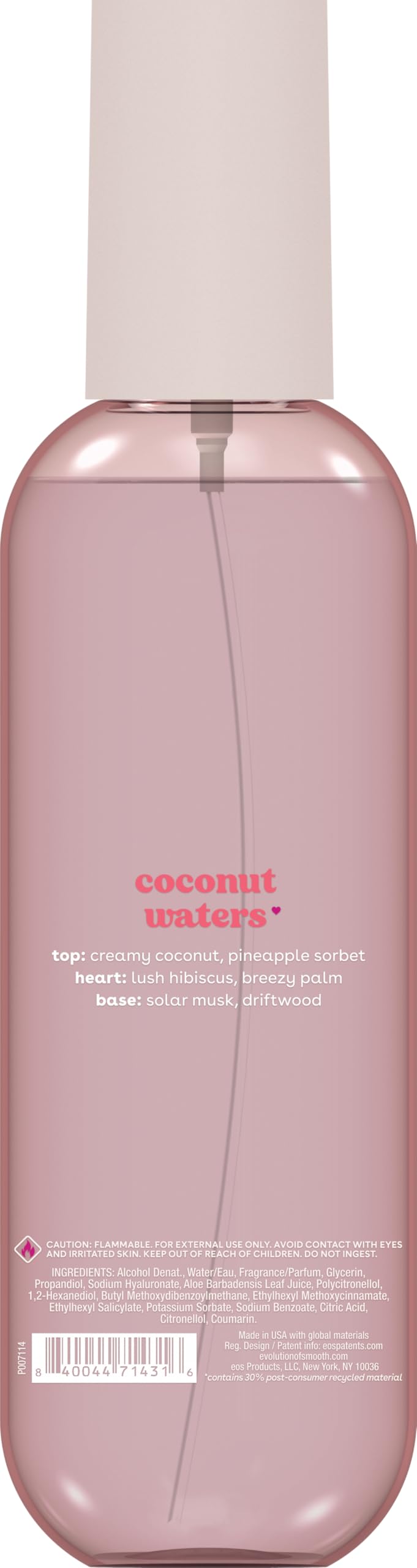 eos bottle on beach towel evoking sun-kissed coconut refresh