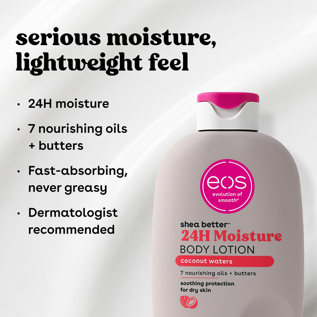 eos lotion poured on hand demonstrating fast absorption and smoothness benefit