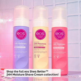 eos cream applied to lower leg illustrating protection and glide for shaving