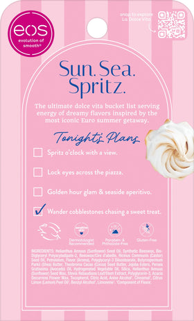 eos Dolce Vita ingredient label view showing shea butter and avocado oil for nourishing care
