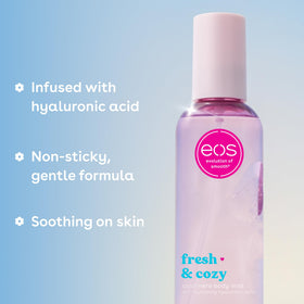 eos Fresh & Cozy close-up nozzle shot showing fine mist spray for even coverage