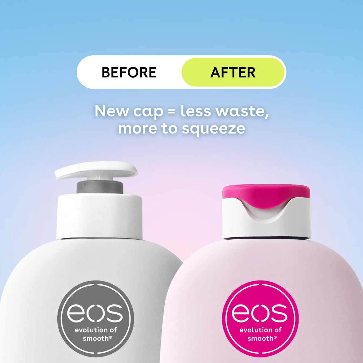 eos pump dispensing lotion demonstrating quick, mess-free application benefit