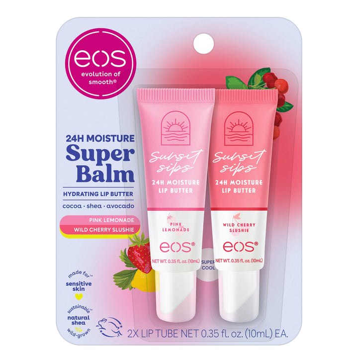 eos front packaging showing both flavors and convenient two-pack benefit