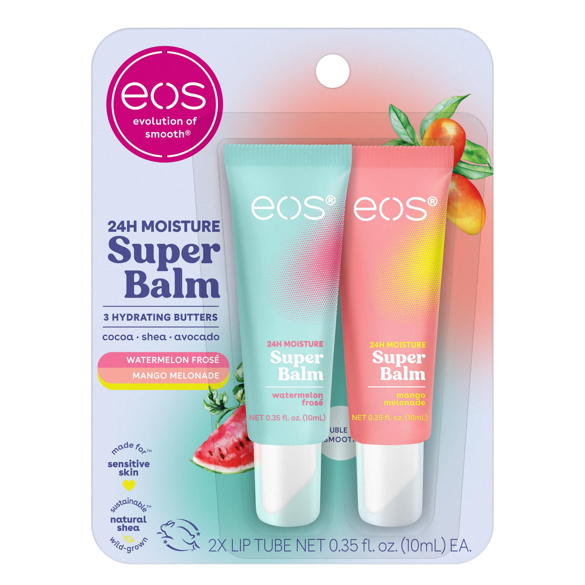 eos front packaging showing both Watermelon Frosé and Mango Melonade, convenient duo