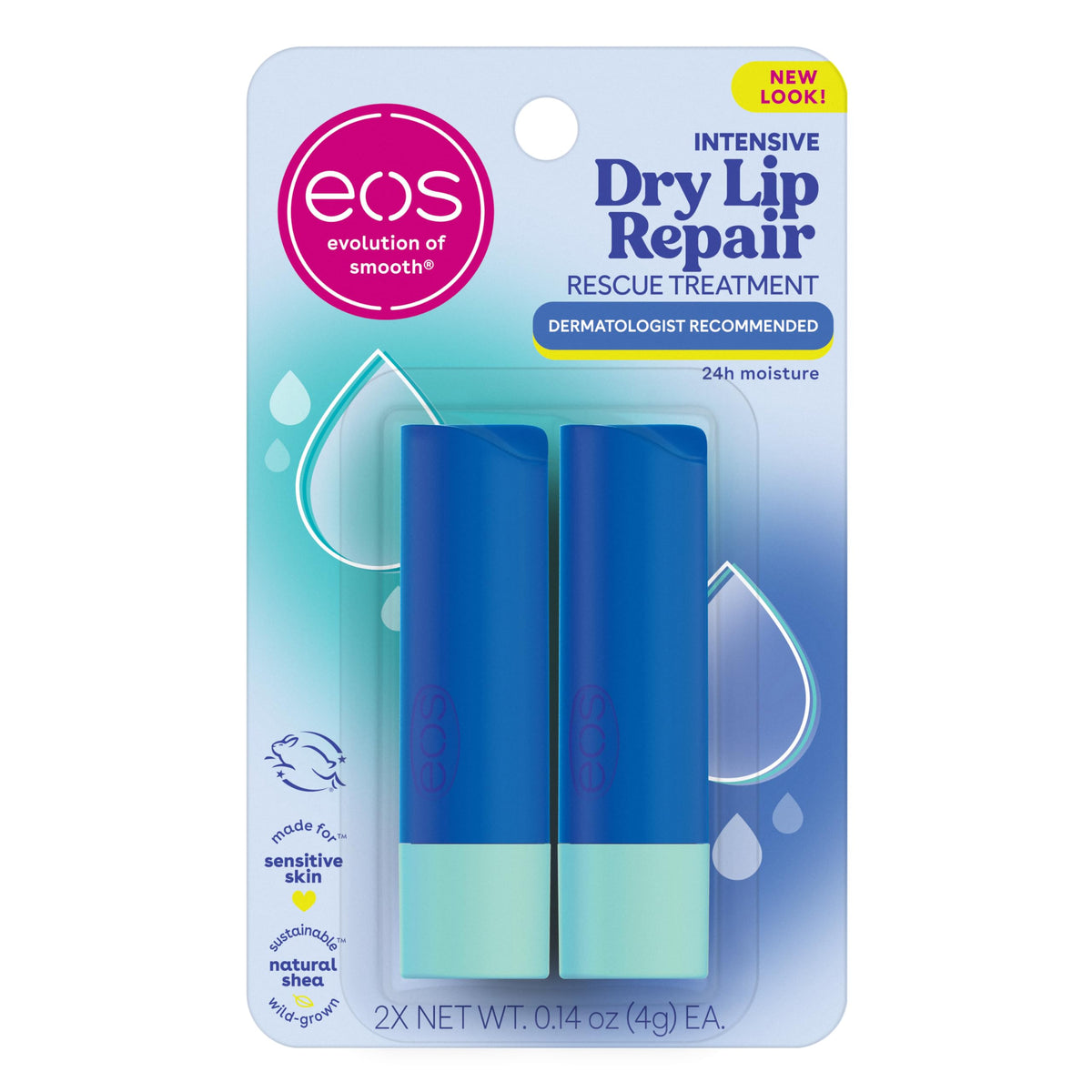 eos The Hero Lip Repair front packaging showing twin tubes and strawberry flavor benefit