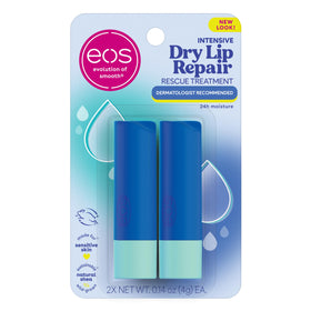 eos The Hero Lip Repair front packaging showing twin tubes and strawberry flavor benefit