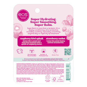 eos ingredient label highlighting shea and cocoa butters benefit: sustainably sourced nutrition