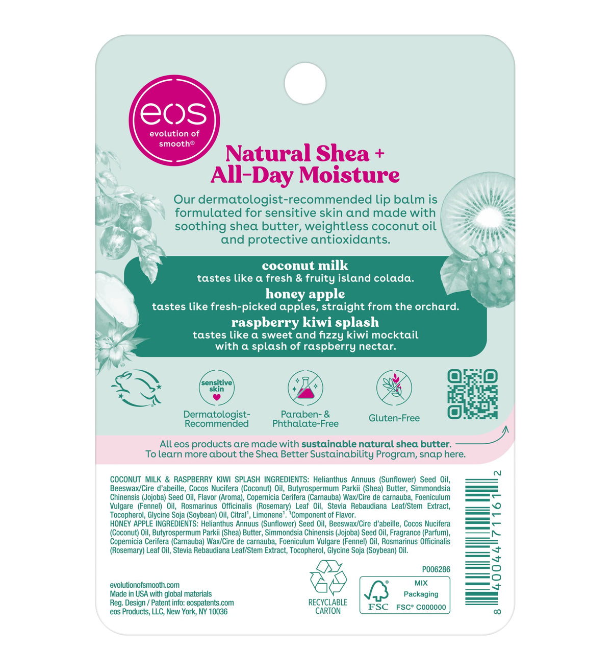 eos ingredients shot with shea and coconut illustrating sustainable moisturizing benefits