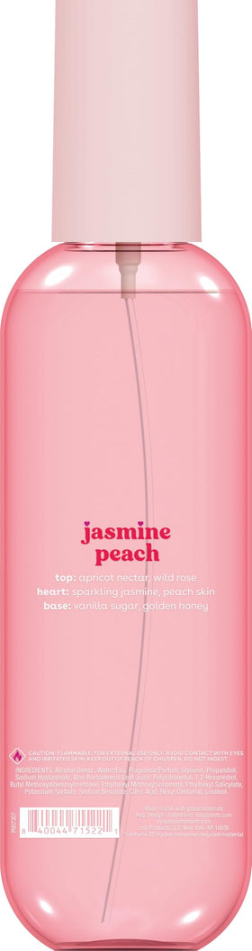 eos Jasmine Peach bottle held in hand for size comparison, shows portable 6 fl oz
