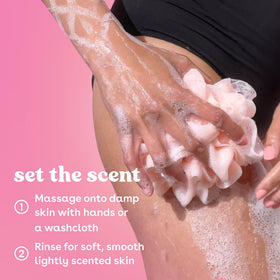 eos jasmine peach texture foam on hand showing rich lather and hydration