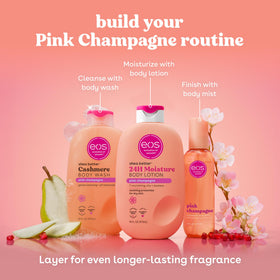 eos lotion layered with perfume bottle to show scent pairing