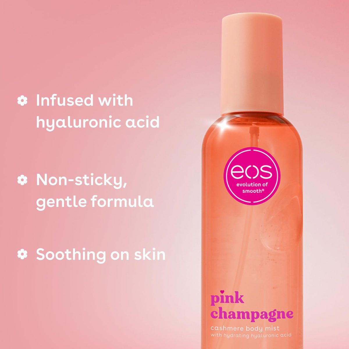 fine mist cloud emerging from eos bottle showing texture benefit: non-greasy hydration